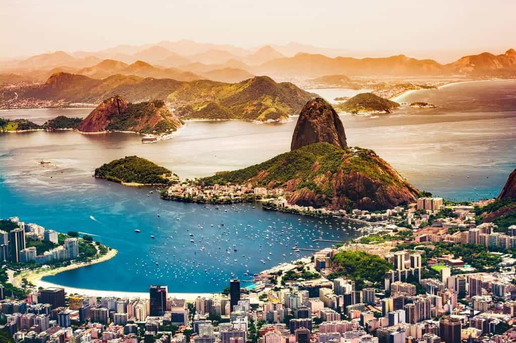 A vibrant shot of the coastline in Rio de Janeiro, Brazil.