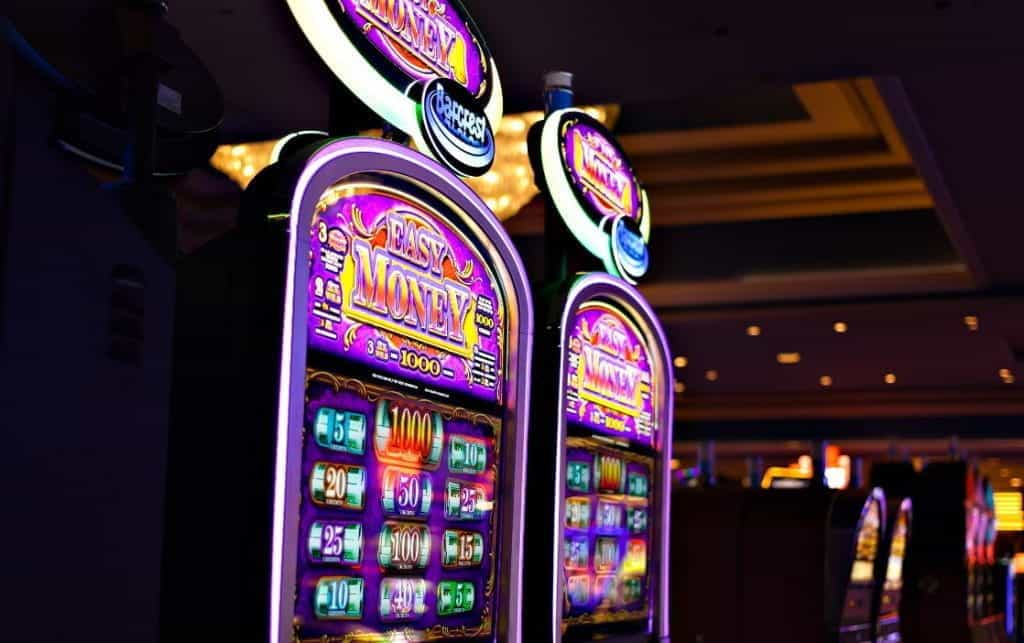Colorful slot machines in a casino. 