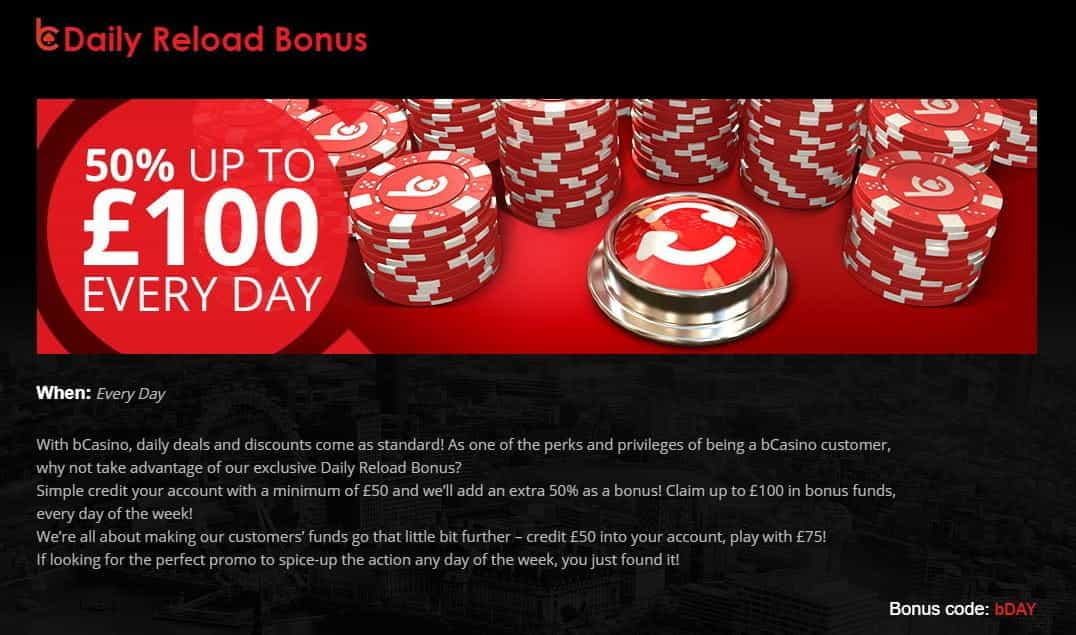 The daily reload bonus at bCasino.