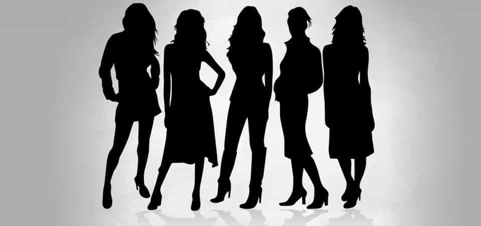 The silhouettes of five women.