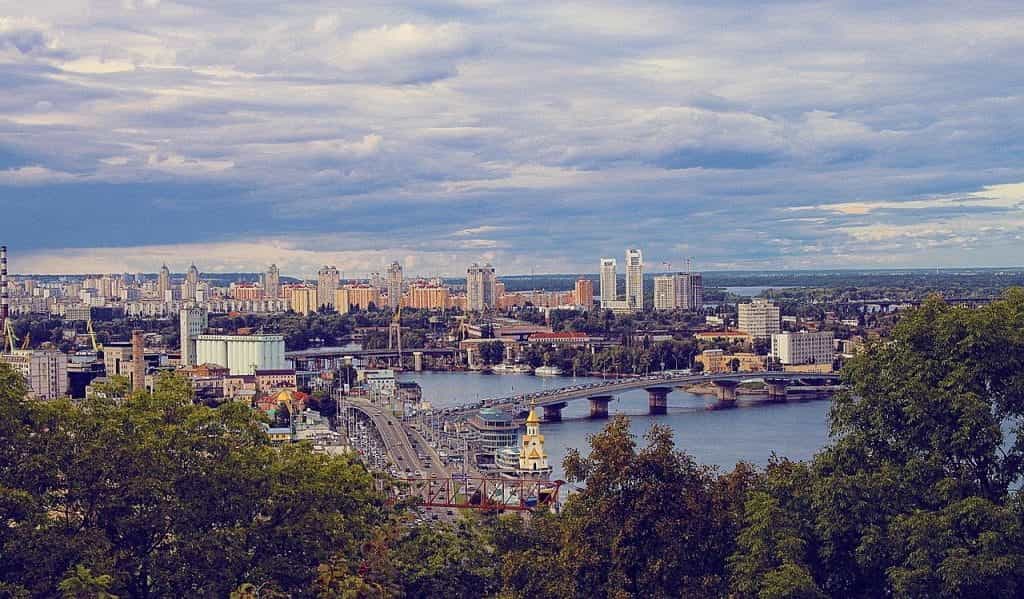 The river running through Kiev showing the city.