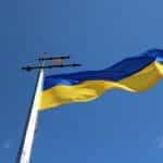 Ukrainian flag on a flagpole.