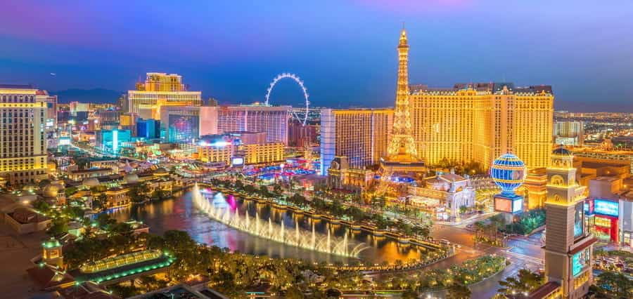 The Las Vegas skyline in the evening.