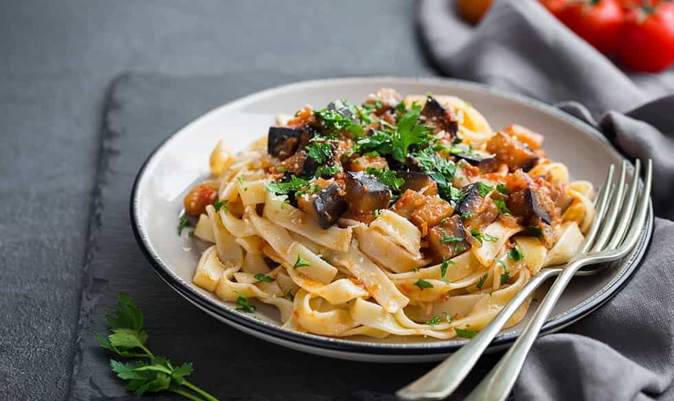 A plate of pasta.