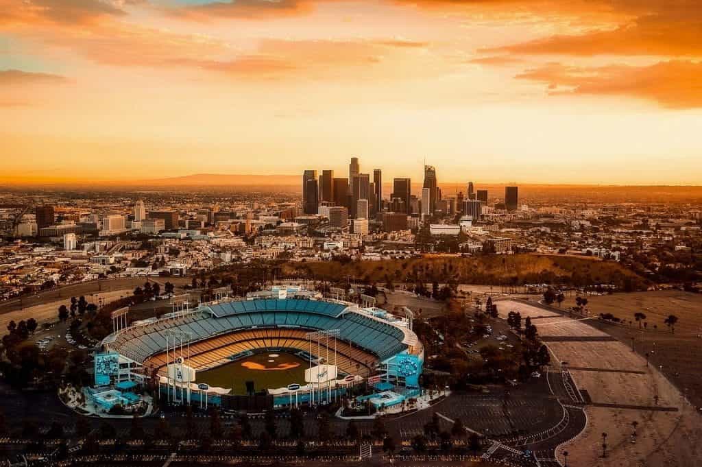 Dodger Stadium in Los Angeles from above.