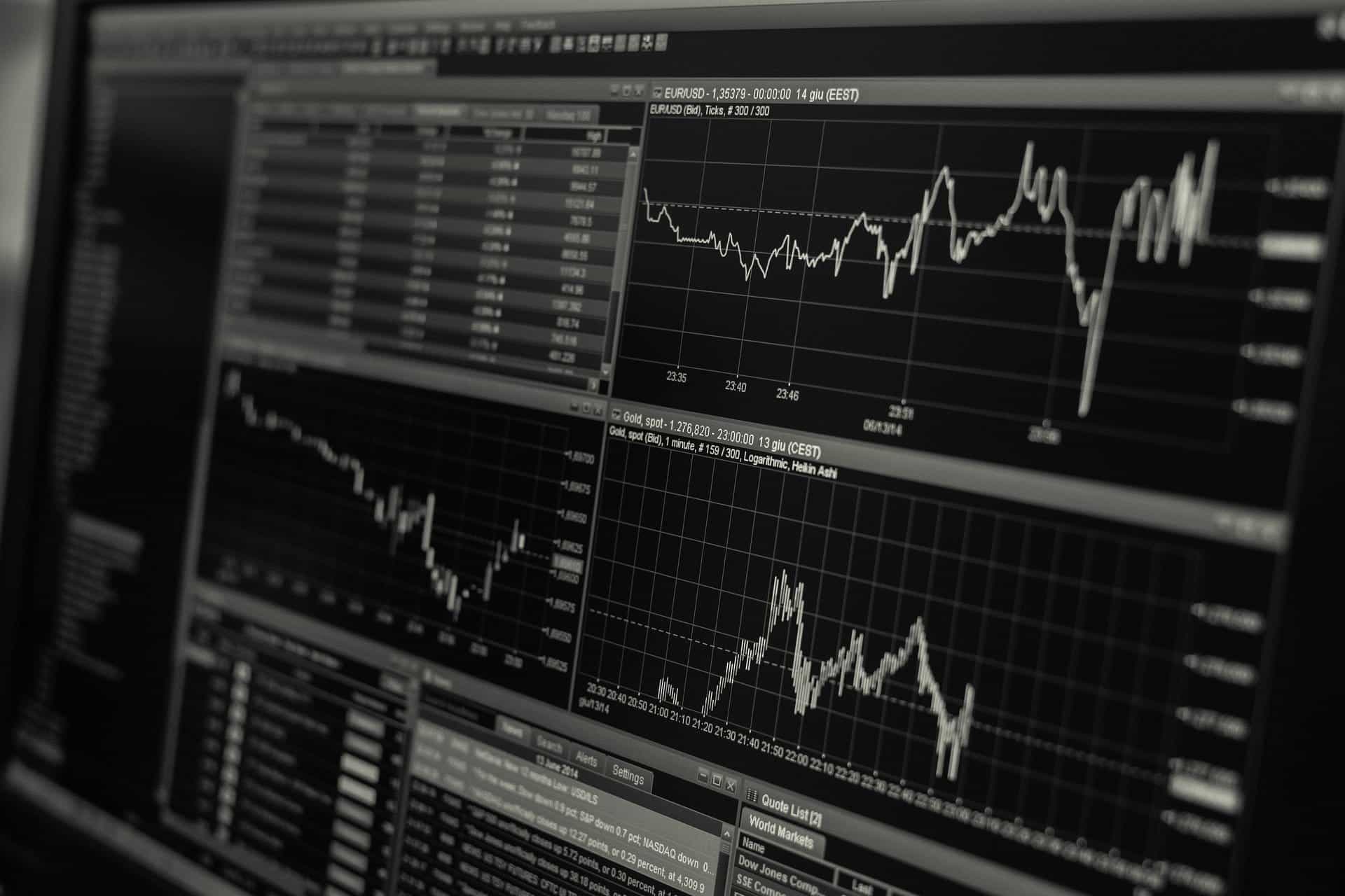 Graph of stock prices on a computer monitor.