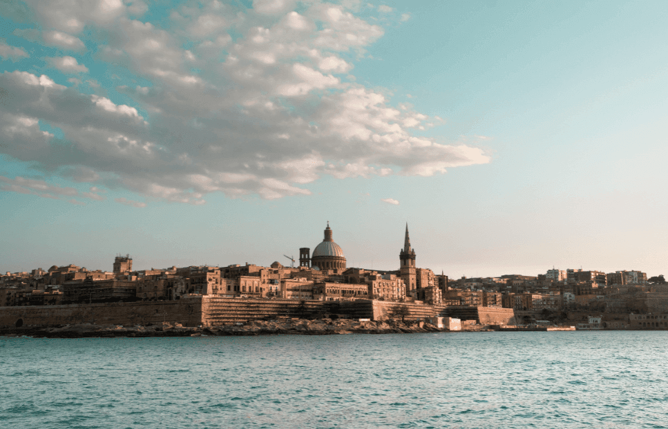A view over the water to the Malta skyline.