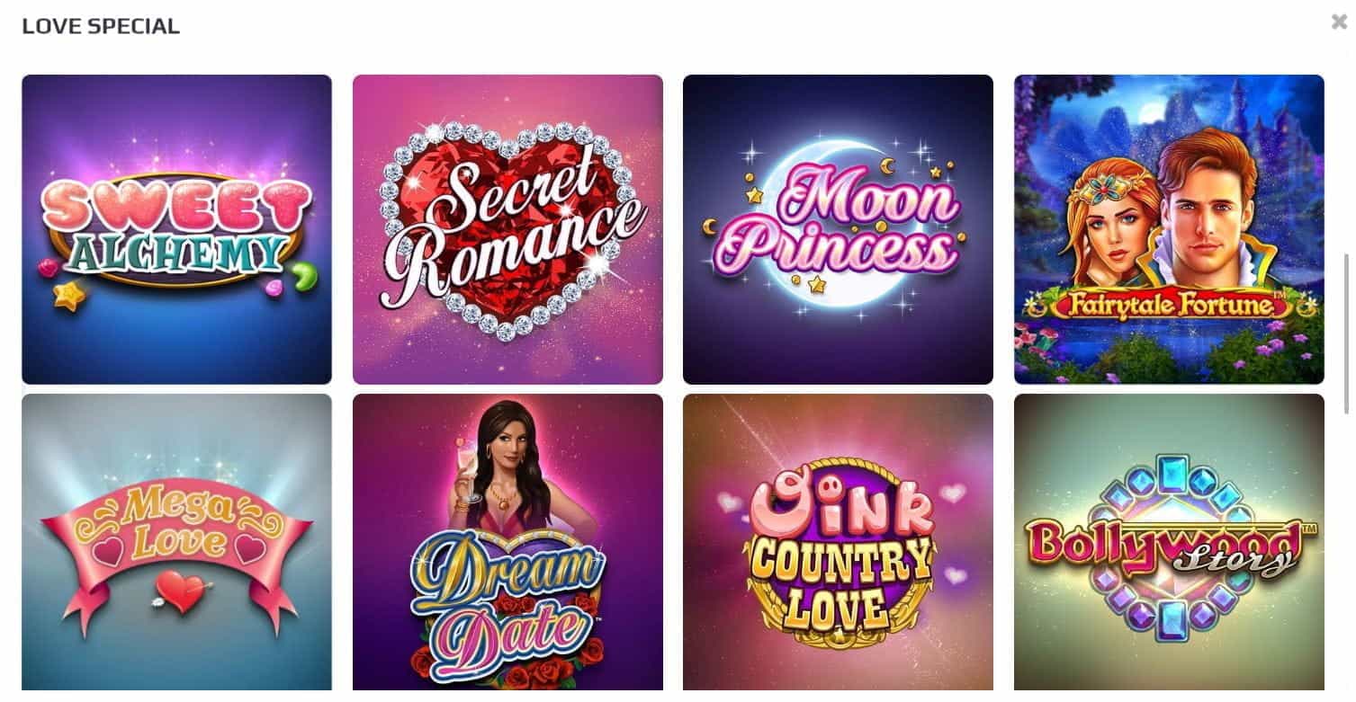 A selection of slot games that are part of the NetBet Love Special promotion.