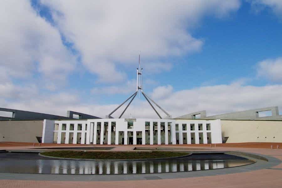 he Australian parliament building in Canberra.