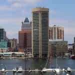Baltimore city skyline in Maryland.