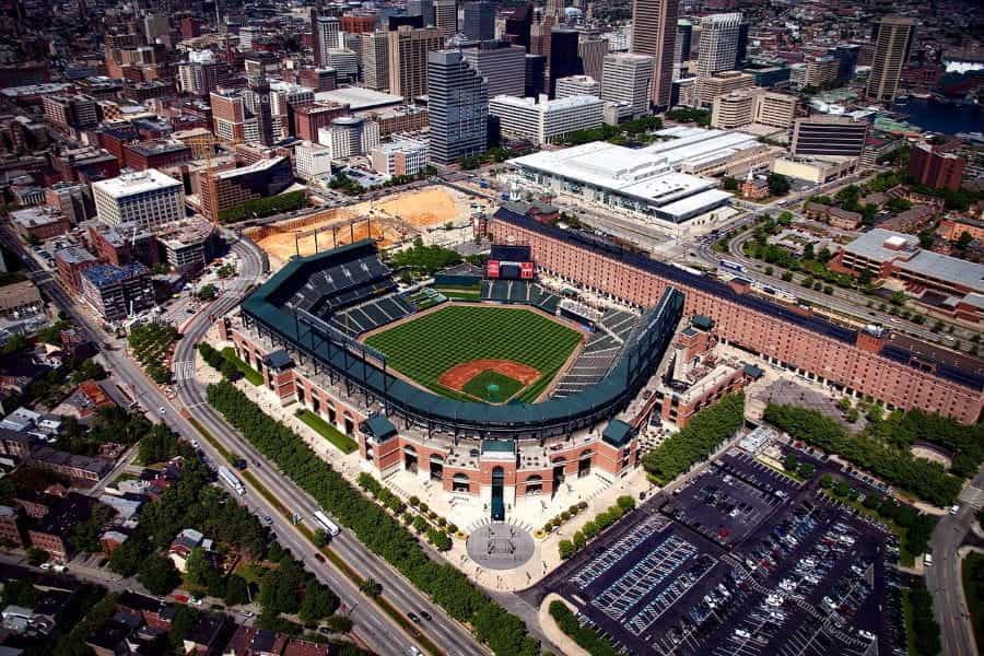 Camden Yards stadium in Baltimore from above.