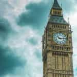 Big Ben clock against a stormy sky.