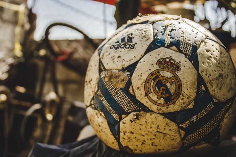 Old soccer ball of Real Madrid football team.