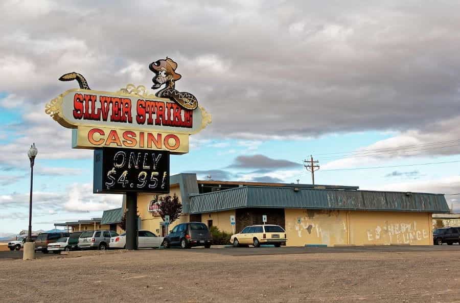 A small Nevada casino called Silver Strike at dusk.