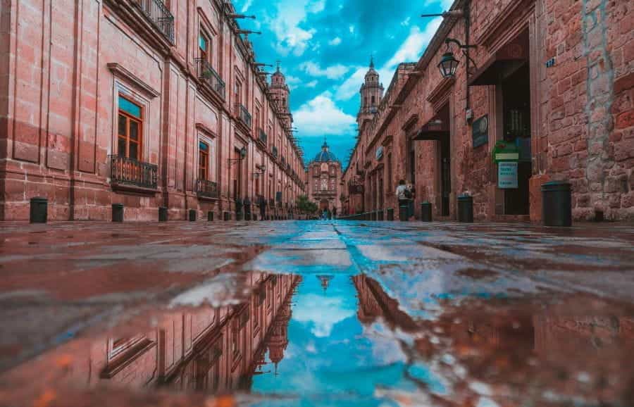 An empty street in Morelia, Mexico.