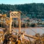 The Roberto Clemente Bridge and cityscape in Pittsburgh, Pennsylvania.