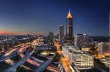 Atlanta Georgia city skyline at night.