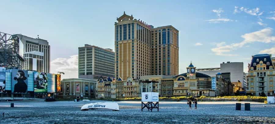 Caesars Casino in Atlantic City and beach.