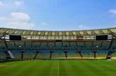 Football stadium and pitch with no fans.