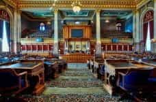 Interior of an empty House of Representatives building.