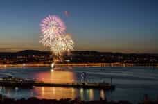 Fireworks over the Douglas Bay in the Isle of Man, UK.