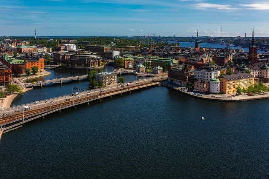 A bridge with traffic on it in Stockholm.