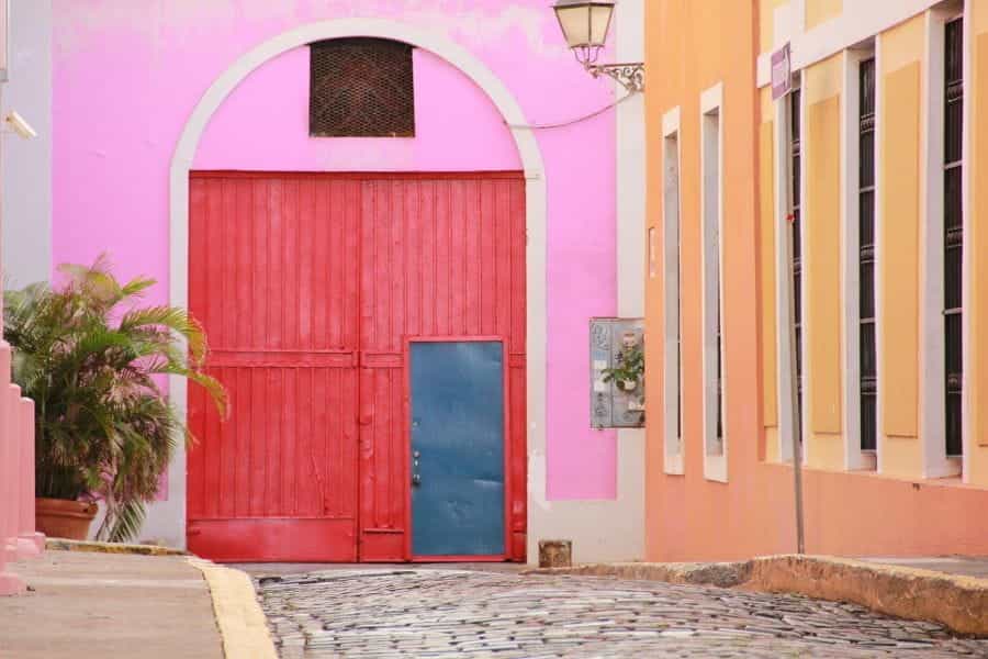 A closed red door in Puerto Rico.