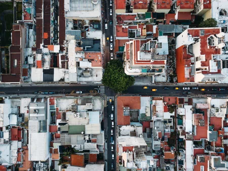 Intersecting streets in San Telmo, Argentina.