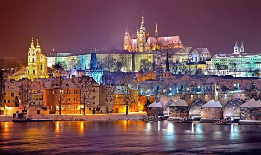 Prague, Czech Republic, at night time in winter.
