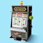 A casino slot machine with coronavirus symbols.