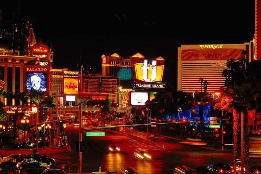 The Las Vegas strip at night.
