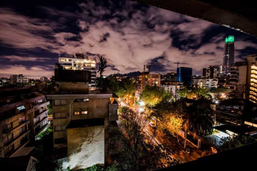 Night sky over the city in Santiago, Chile.