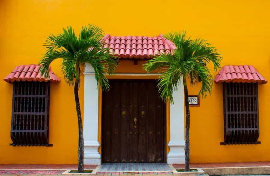 The closed door of an establishment in Colombia.