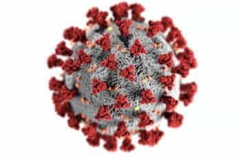 A red coronavirus.
