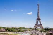 The Eiffel Tower in Paris, France on a sunny day.