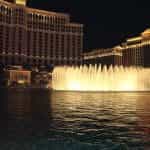 The MGM Grand fountain at night in Las Vegas, Nevada.