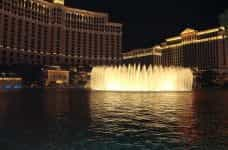 The MGM Grand fountain at night in Las Vegas, Nevada.