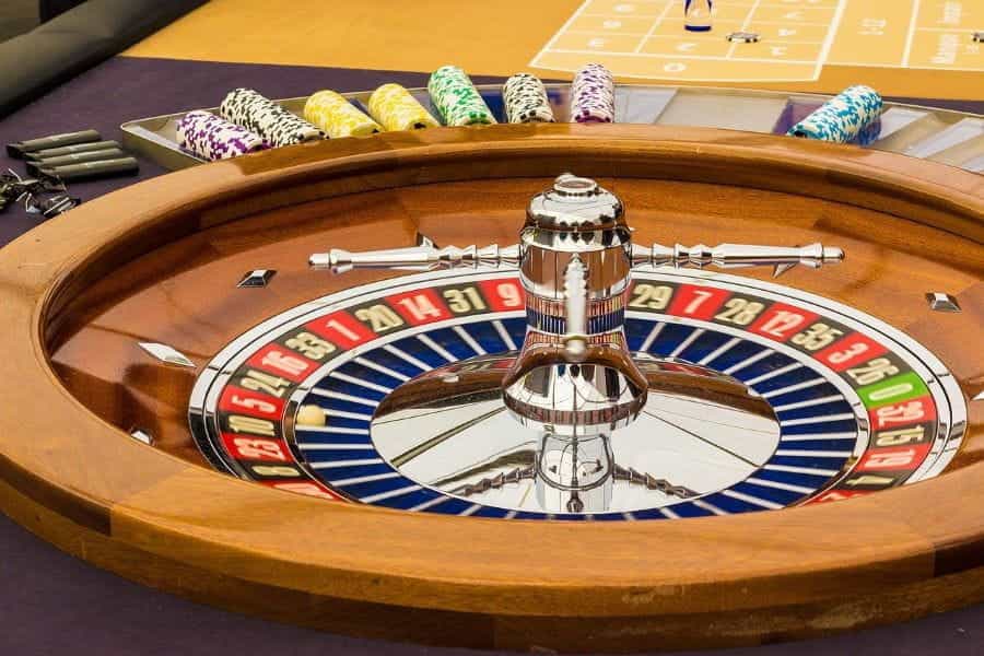 A roulette wheel as would be seen in a casino.