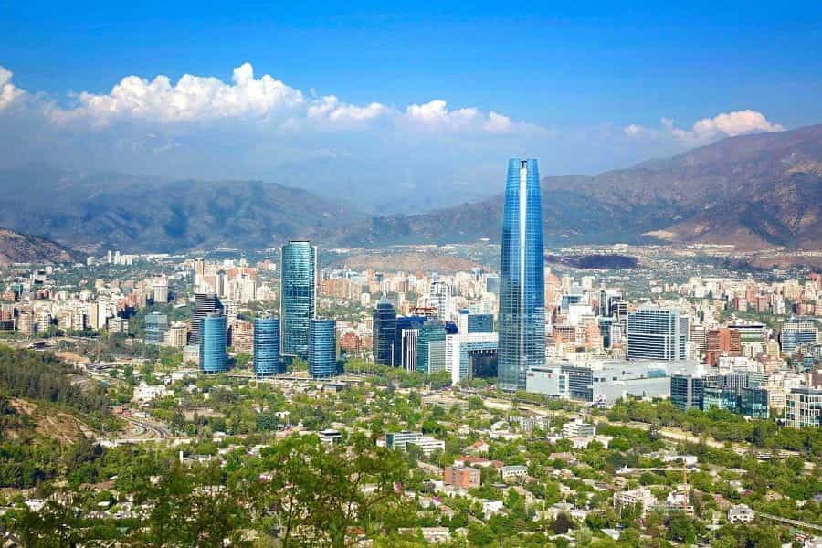 Santiago, Chile and the surrounding valley and mountains.