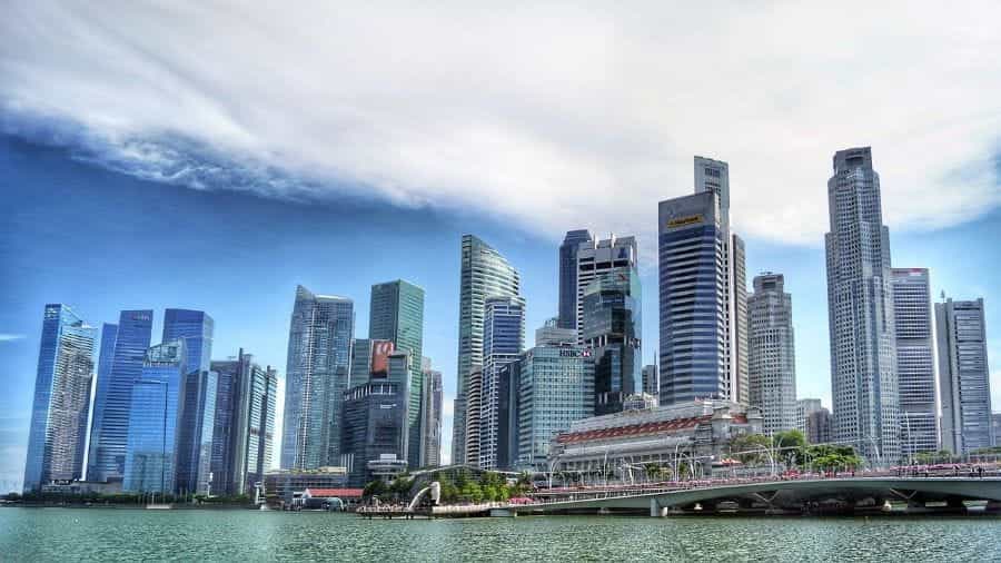 The skyline of Singapore.