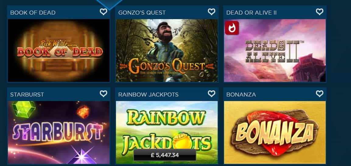 A selection of games at the Diamond7 online casino.