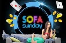 A man and woman on a sofa, with the words "sofa sunday".