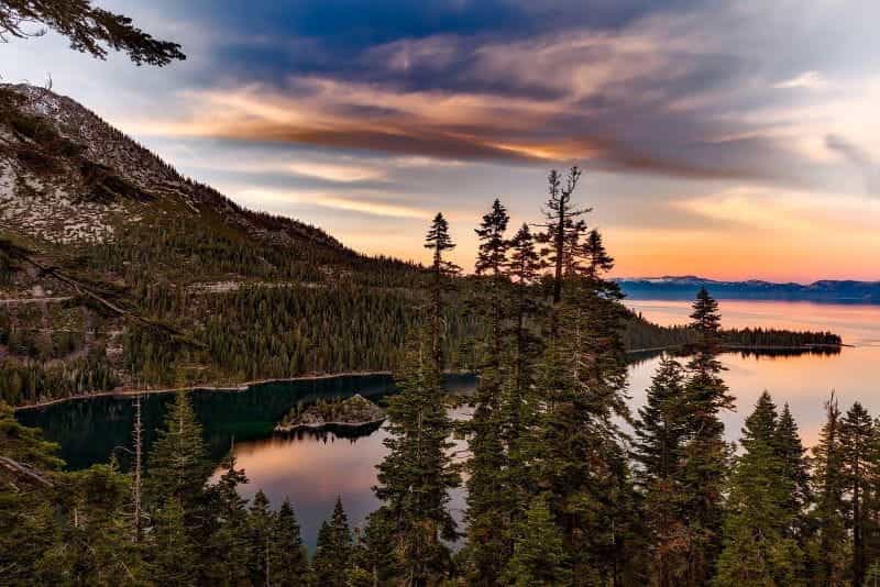 Sunset over Lake Tahoe, California.