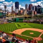 Lapangan bisbol PNC Park di Pittsburgh, Pennsylvania.