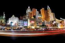 The Las Vegas casino strip at night.