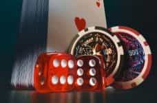 Poker chips, playing cards and dice.
