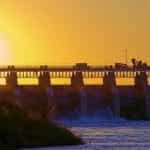 The Gavins Point Dam on the Missouri River in Nebraska, US.