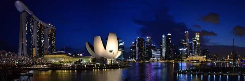 A Singapore skyline at night.