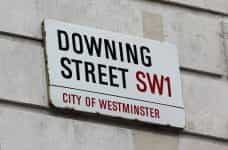 A Downing Street sign in the City of Westminster.