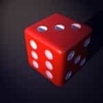 A red 3D dice on a black background.